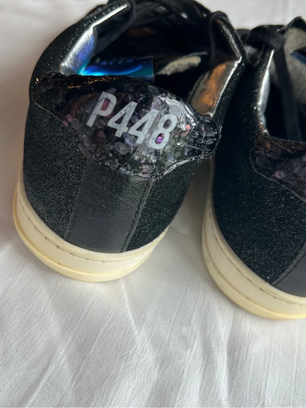 P448 Black Glitter Sneakers with Blue Iridescent Tongue size EU 36 or US 6